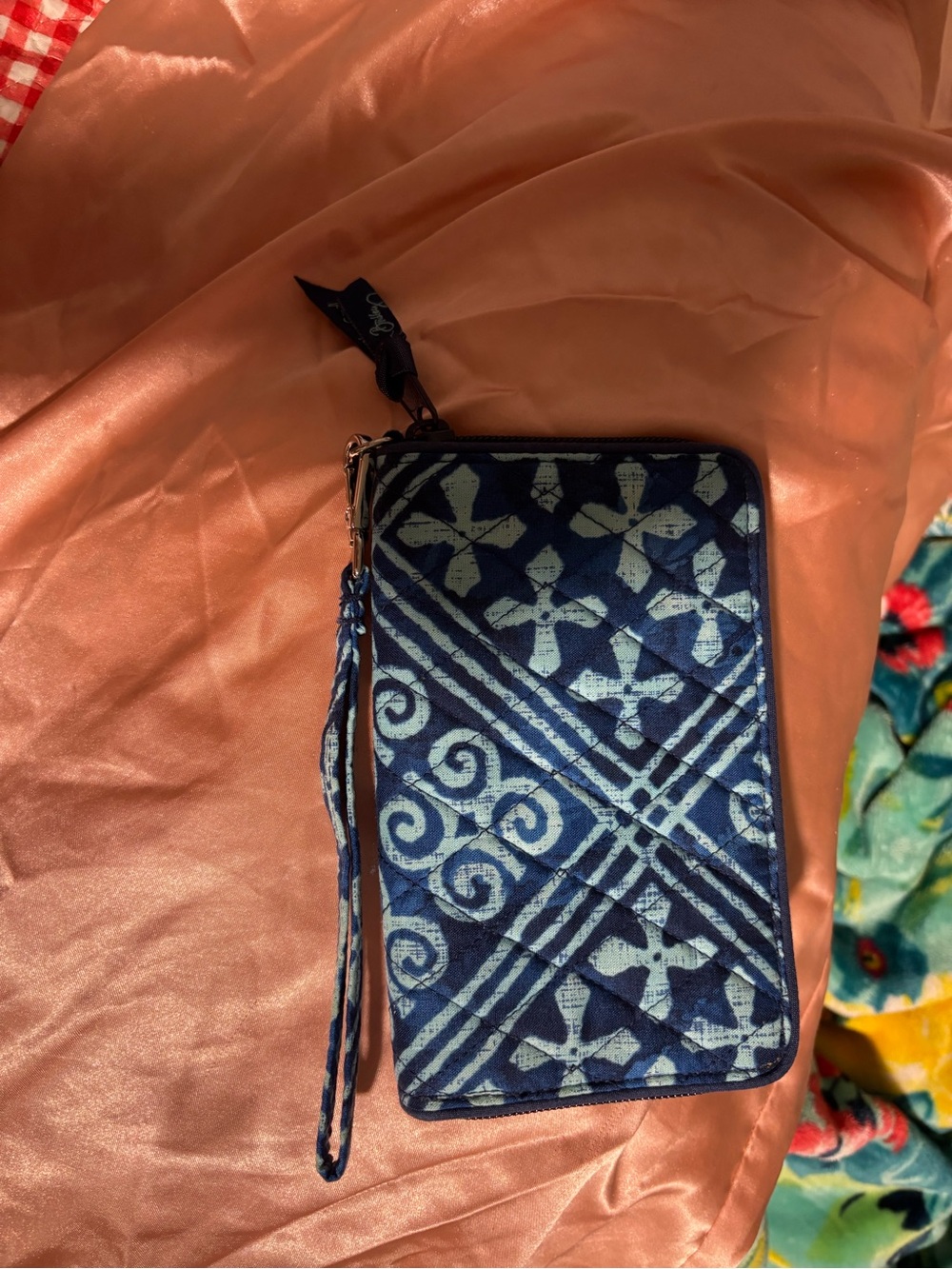 Vera Bradley Navy and Light Blue Quilted Wristlet Wallet with Pattern